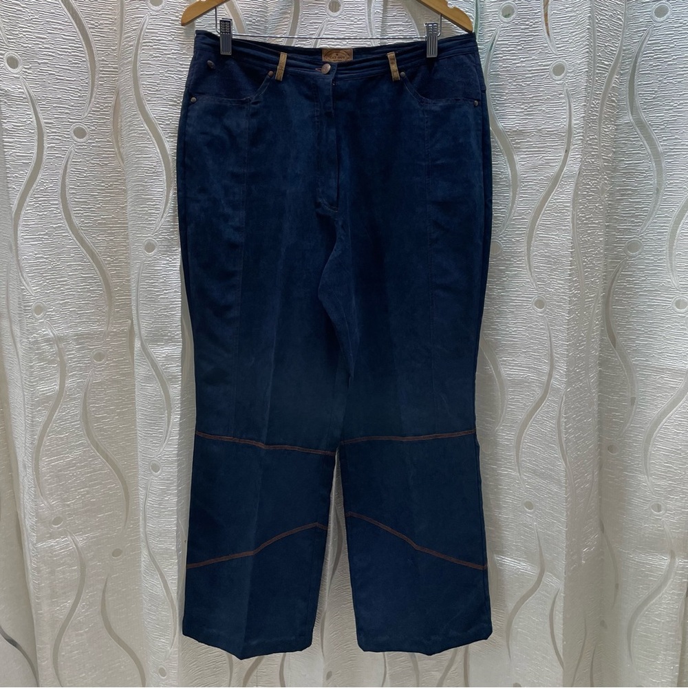 Cat Out Active‎ Faux Suede Pants Women Size 15 Navy Blue Western Lace Up Back